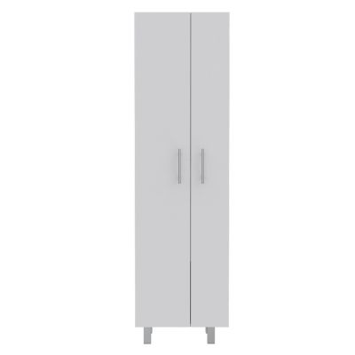 Bacoa Cleaning Cabinet, Five Shelves and Broom Hangers, Light Gray / White