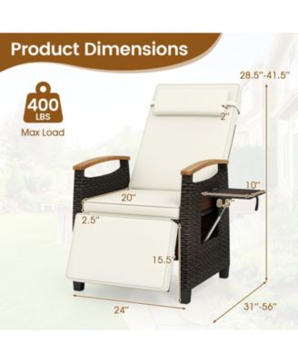 2PCS Patio Rattan Lounge Chair PE Wicker Recliner Chair w/ Adjustable Backrest & Footrest