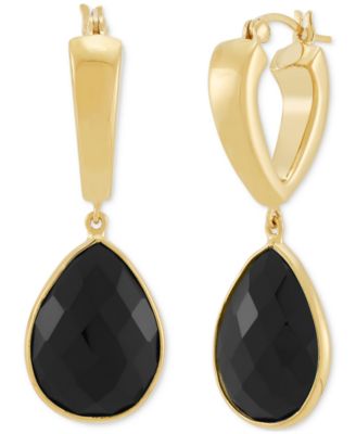 Lab-Created Pink Sapphire Dangle Hoop Earrings (22-3/4 ct. t.w.) in 24k Gold-Plated Sterling Silver (Also Available in Green Onyx & Onyx)