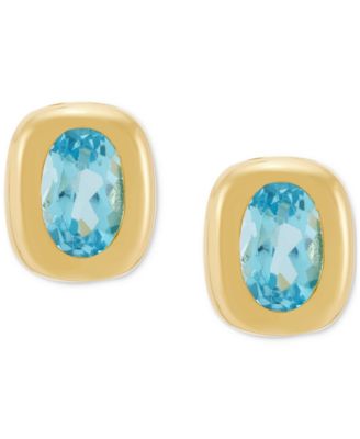 2-Pc. Set Swiss Blue Topaz Bezel Pendant Necklace & Matching Stud Earrings (1-3/4 ct. t.w.) in 14k Gold-Plated Sterling Silver
