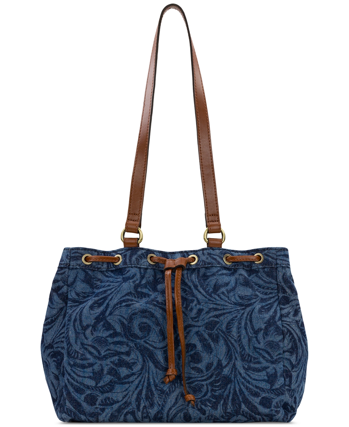 Patricia Nash Mouliana Small Denim Drawstring Satchel In Blue