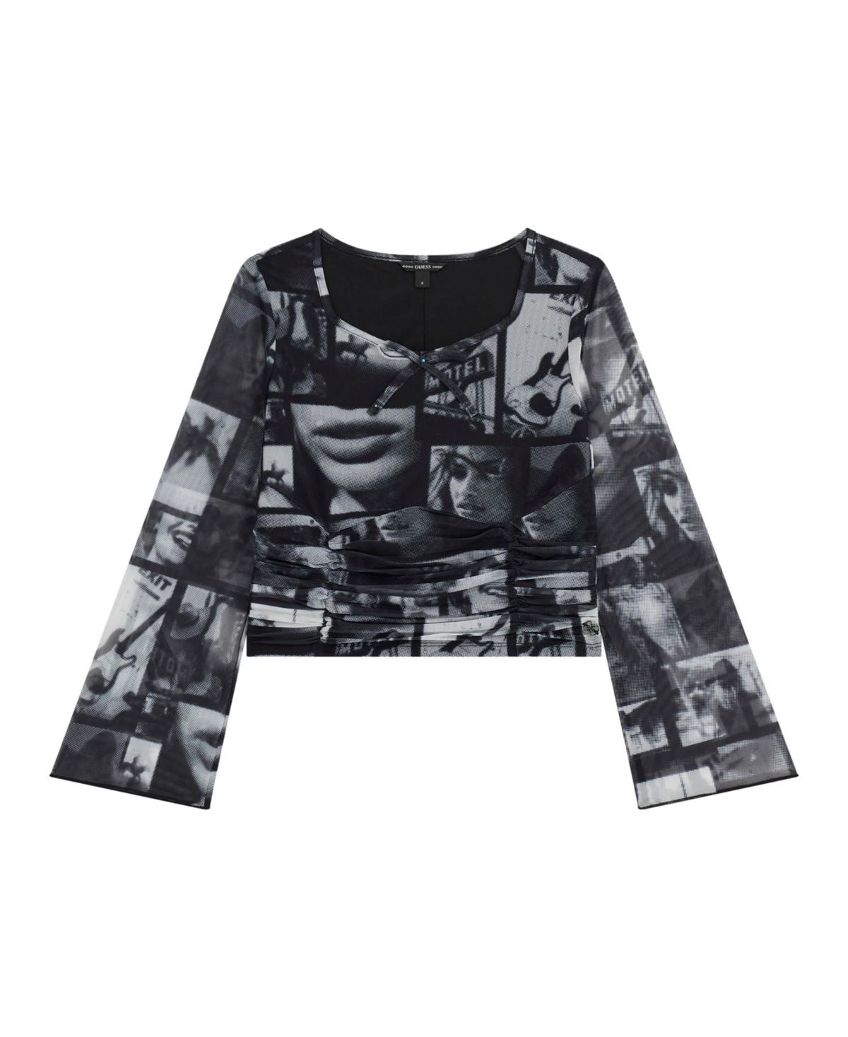 Guess Big Girls Printed Mesh Long Sleeve Top In Black