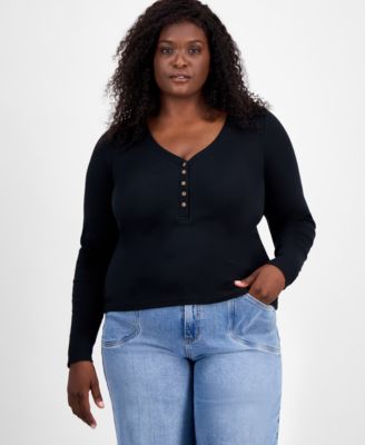 Trendy Plus Size V-Neck Henley Shirt