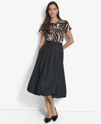 Women's Bubble-Hem A-Line Midi Skirt