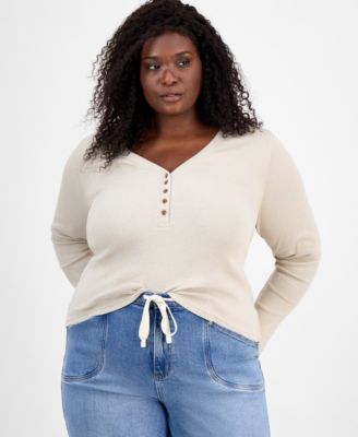 Trendy Plus Size V-Neck Henley Shirt, Macy's Exclusive