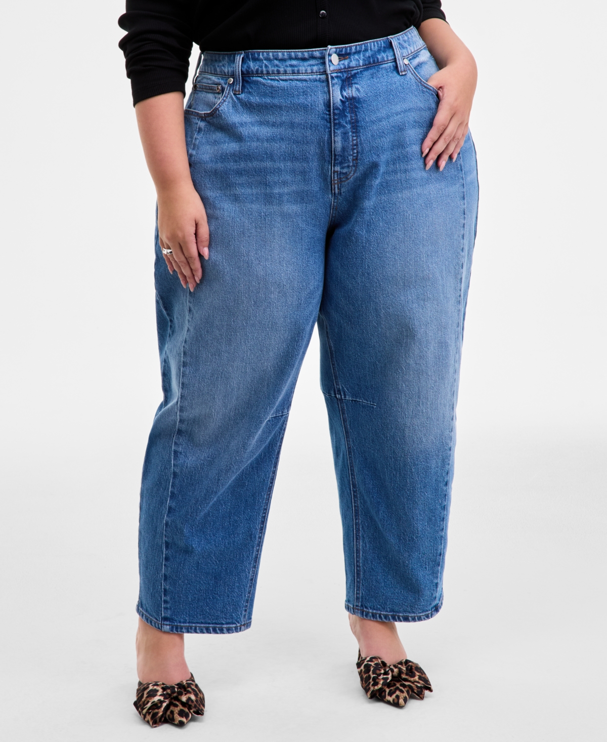 On 34th Trendy Plus High-rise Cropped Barrel-leg Jeans, Macy's Exclusive In Blue