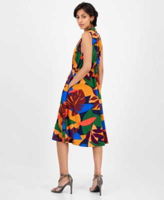 Women's Printed Drawstring Midi Shirtdress