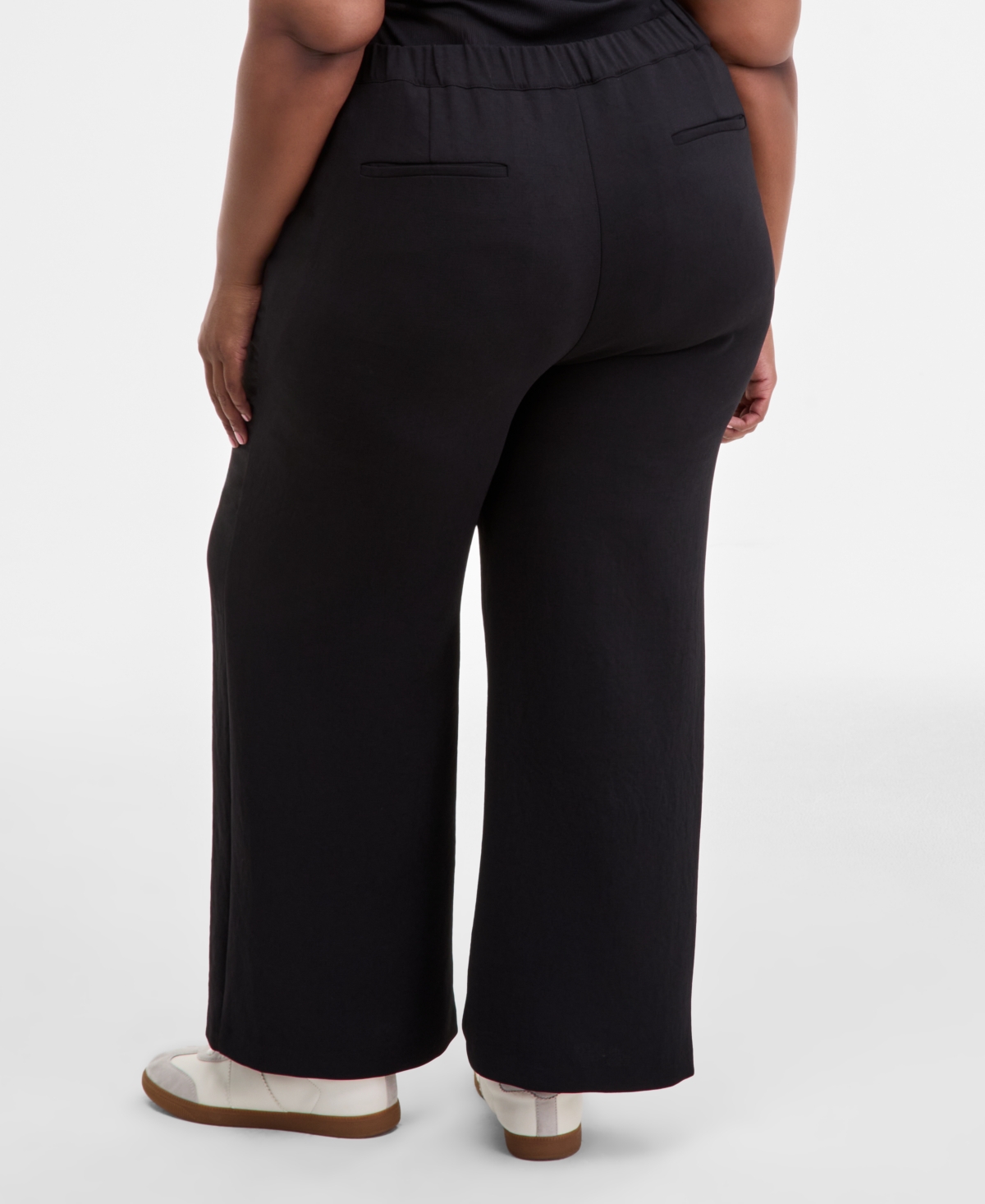 On 34th Trendy Plus Pleat-front Wide-leg Pants, Macy's Exclusive In Black