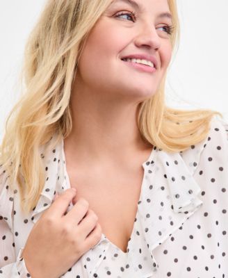 Women's Trendy Plus Dot-Print Ruffle Long-Sleeve Blouse, Macy's Exclusive