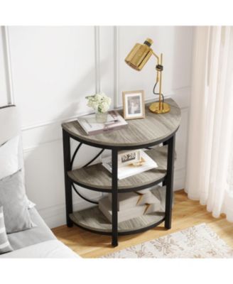 3-Tier Half Round End Table Set with Metal Frame, Narrow Accent Side Tables for Living Room or Bedroom (2PCS)