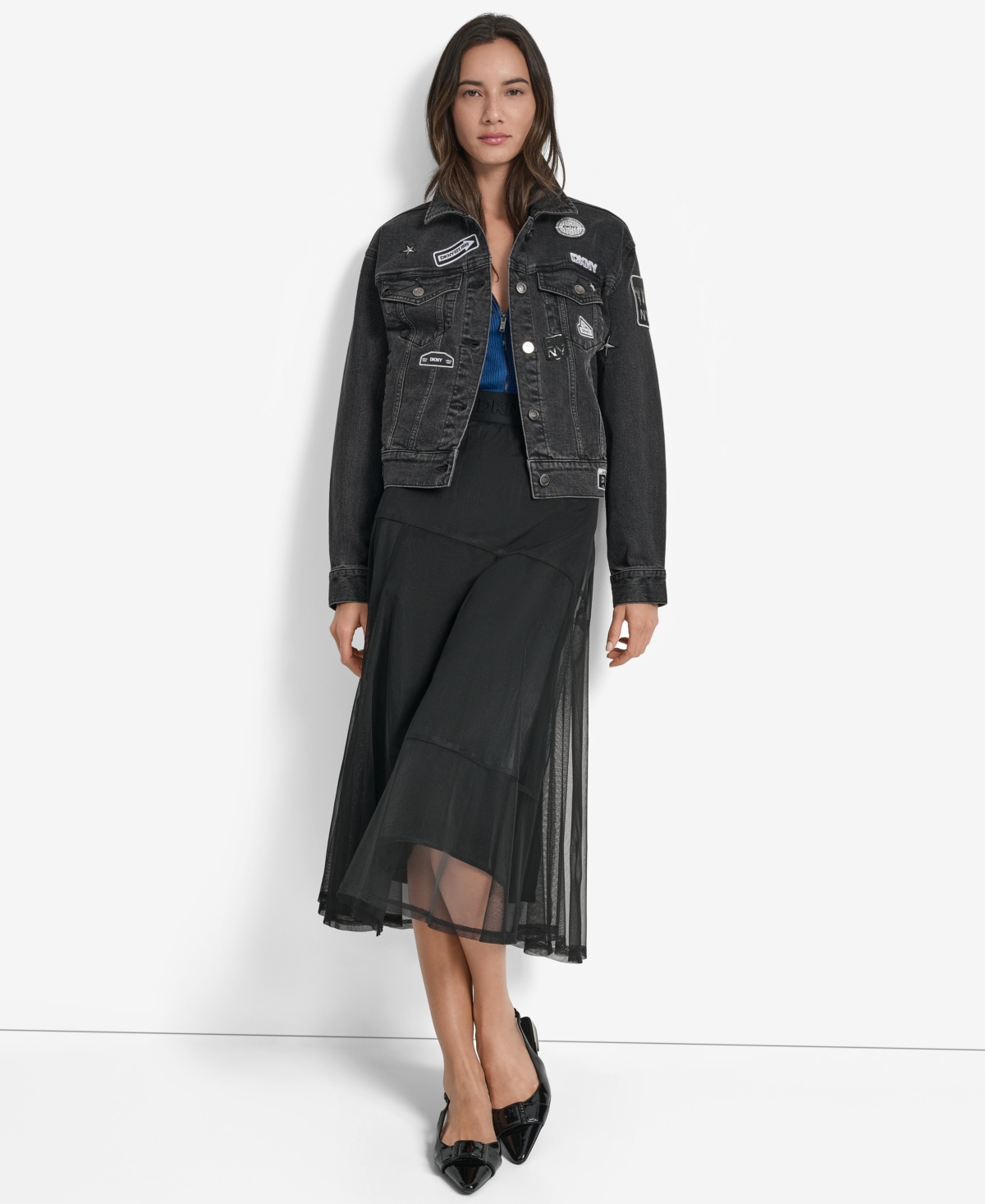 Dkny Women's Pins & Patches Button-front Denim Jacket