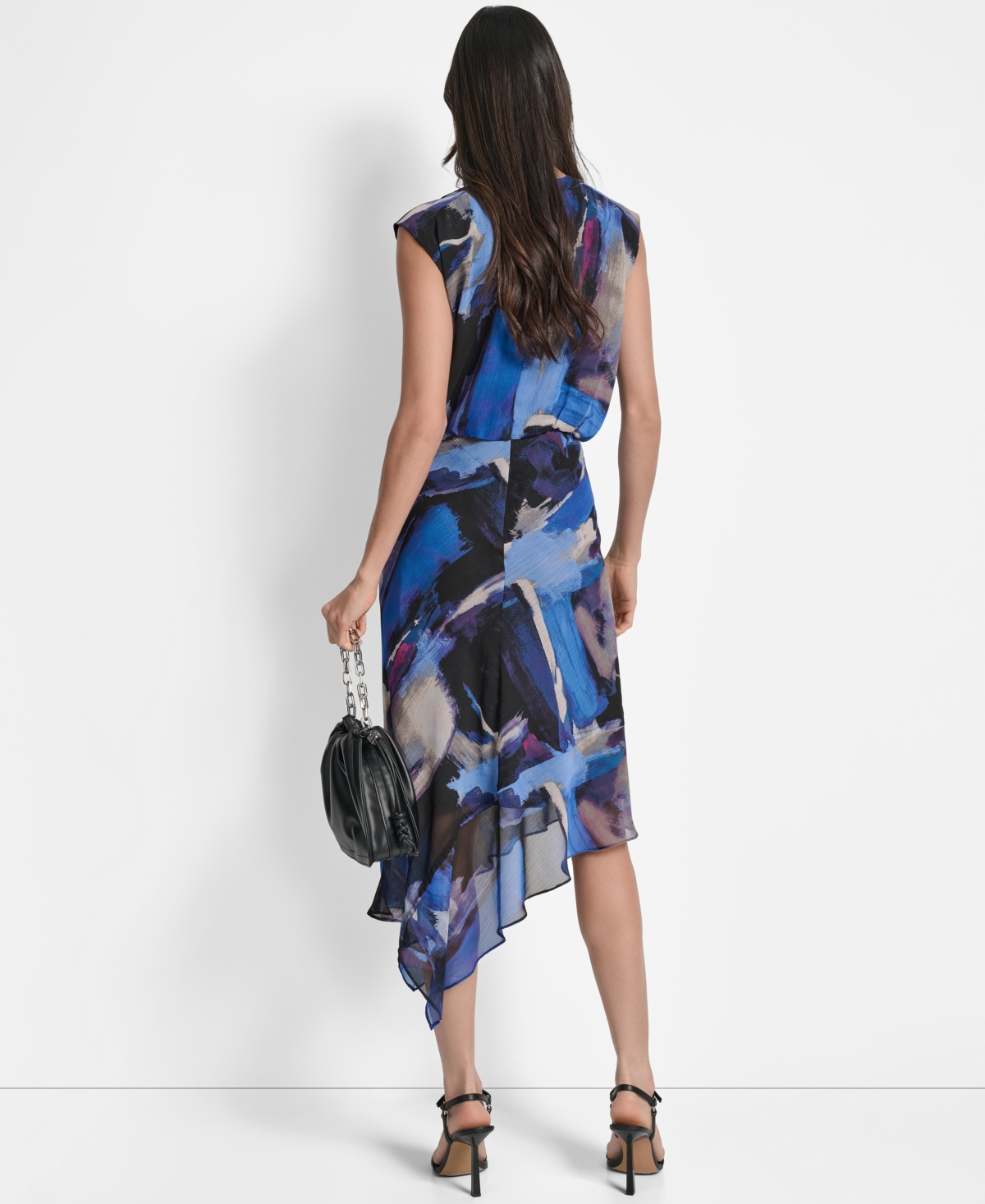 Dkny Sleeveless Asymmetric Midi Dress In Blue