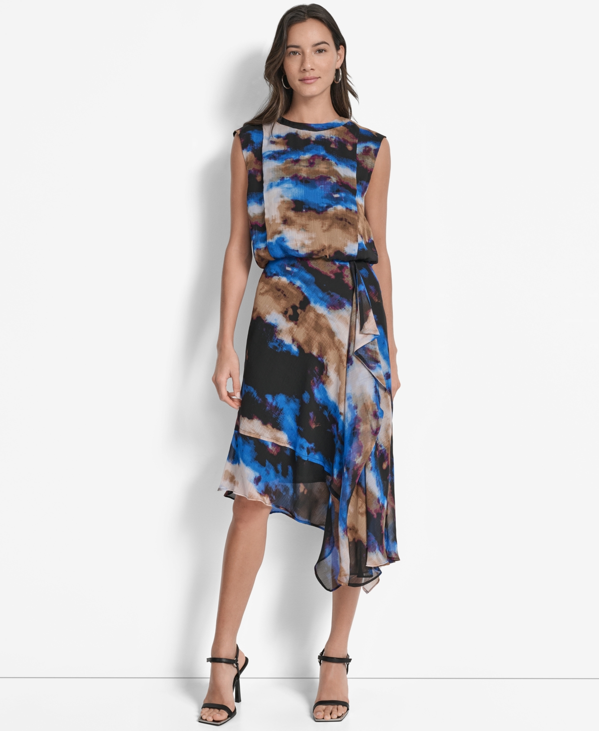 Dkny Sleeveless Asymmetric Midi Dress In Blue