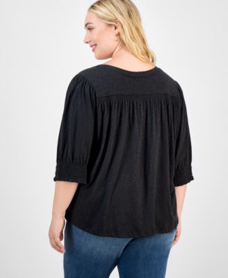 Trendy Plus Elbow-Sleeve Smocked-Cuff Blouse