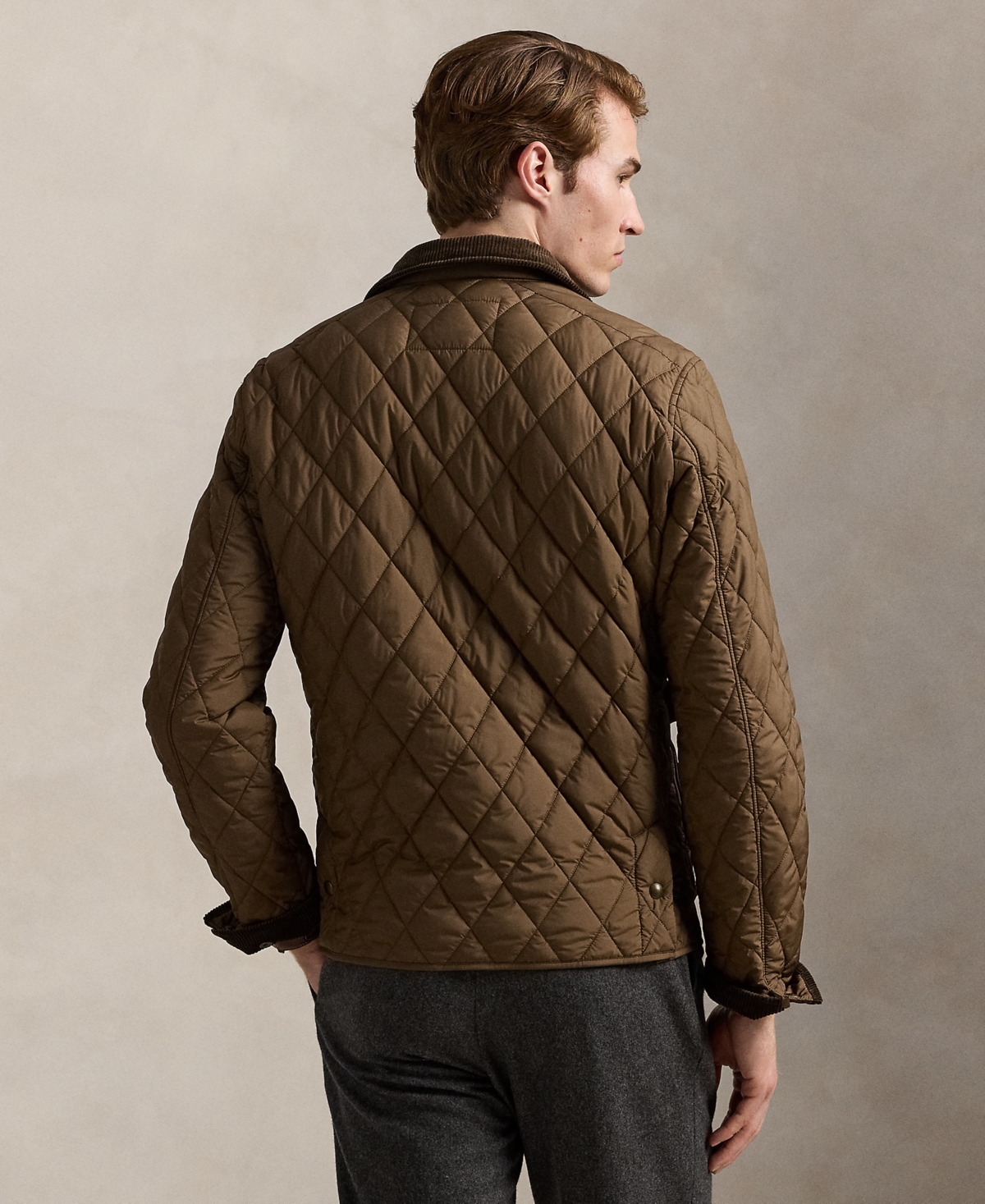 Polo Ralph Lauren Corduroy-trimmed Padded Quilted Shell Field Jacket In Brown