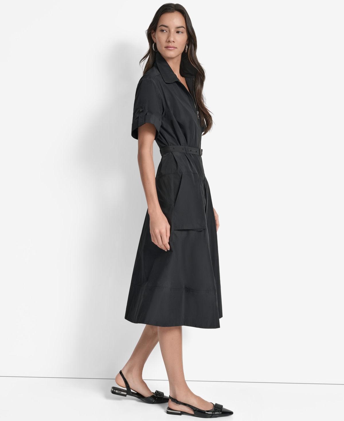 Dkny Zip Front Cargo Dress In Black