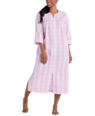 Miss Elaine - Women's 3/4-Sleeve Zip-Front Seersucker Robe