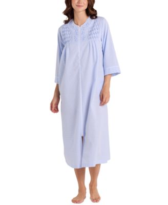 Miss Elaine - Women's 3/4-Sleeve Zip-Front Seersucker Robe
