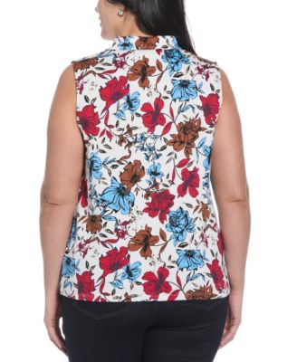 Plus Size Bouquet Print V-Neck Polo T-Shirt