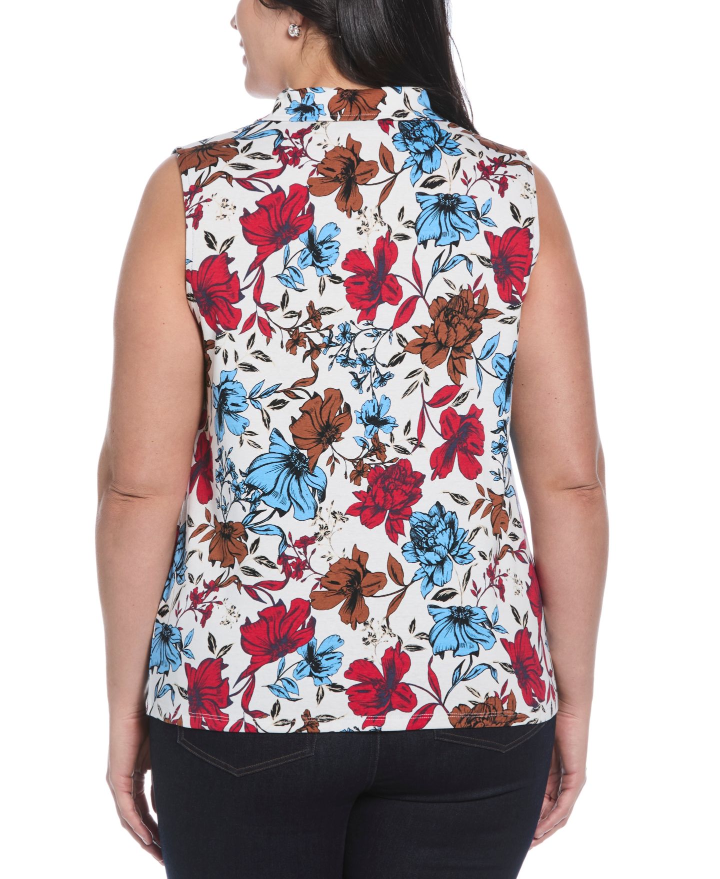 Женская футболка Rafaella Plus Size Bouquet Print V-Neck Polo, цвет: Белый — фото 2