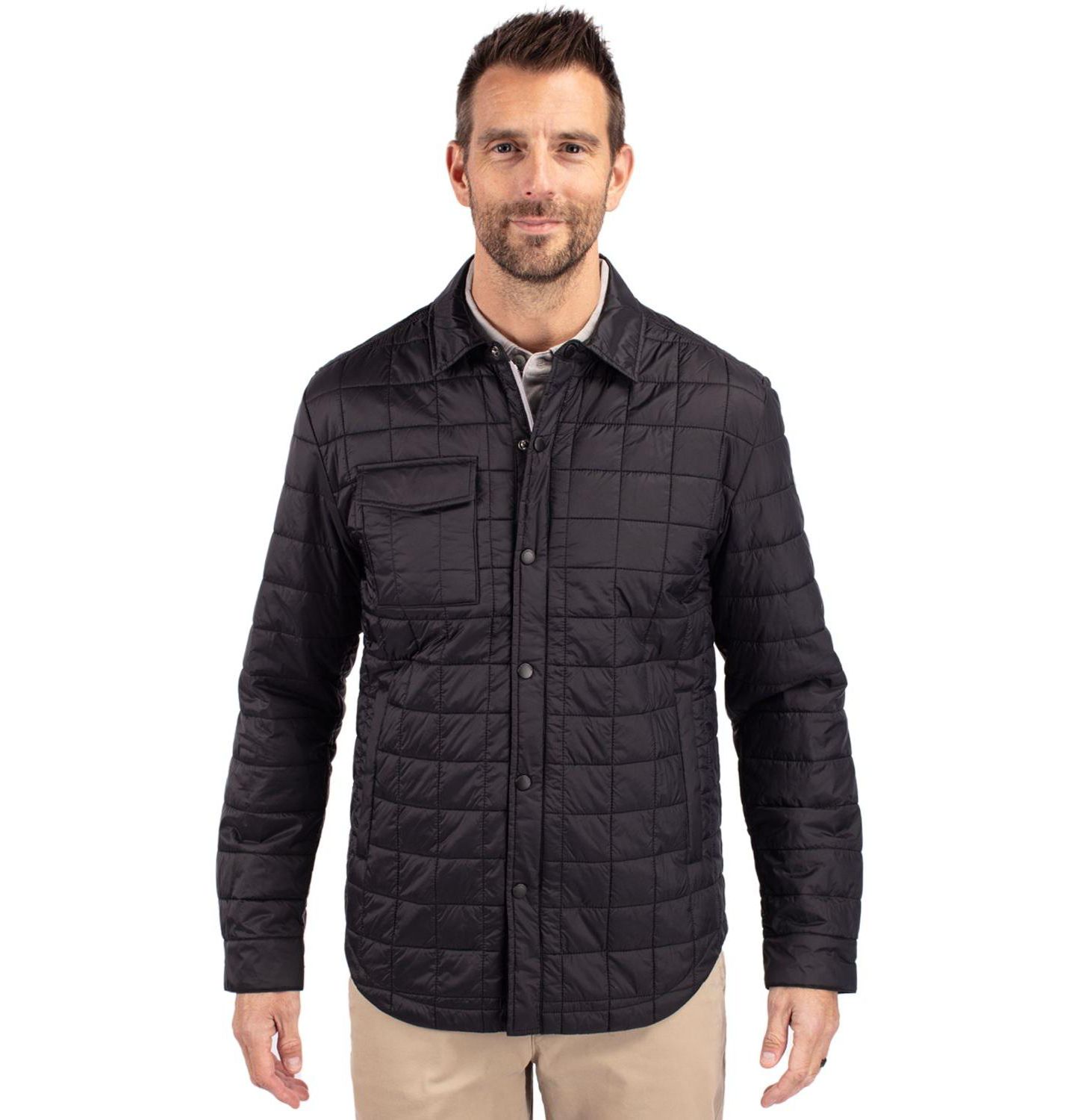 Мужская куртка Cutter & Buck Big & Tall Rainier PrimaLoft Eco Insulated Quilted Shirt Jacket, цвет: Чёрный — фото 2