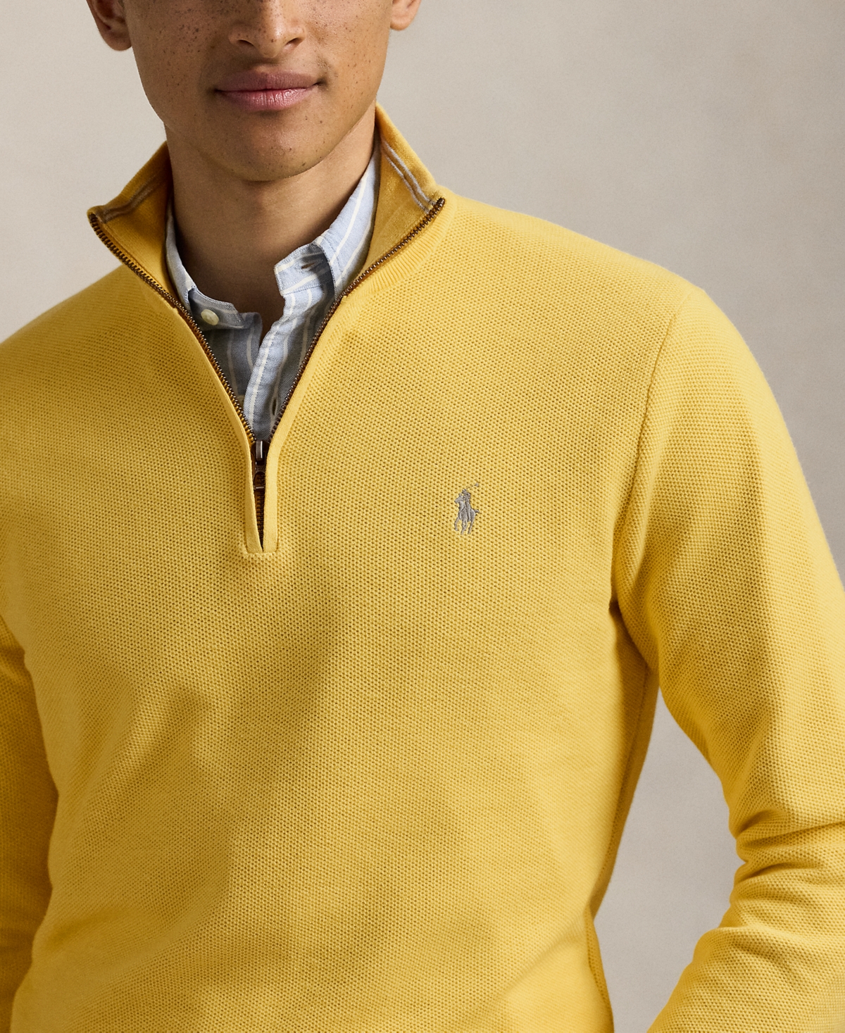 Polo Ralph Lauren Men's Mesh-knit Cotton Quarter-zip Sweater In Yellow