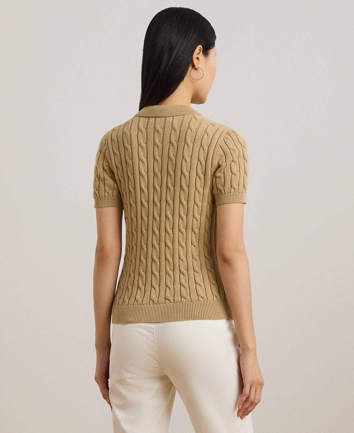 Ralph Lauren Petite Cable-knit Polo Sweater In Brown