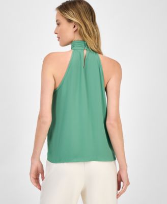 Women's Solid Halter-Neck Keyhole Blouse