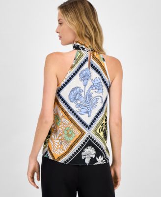 Women's Printed Halter-Neck Keyhole Blouse