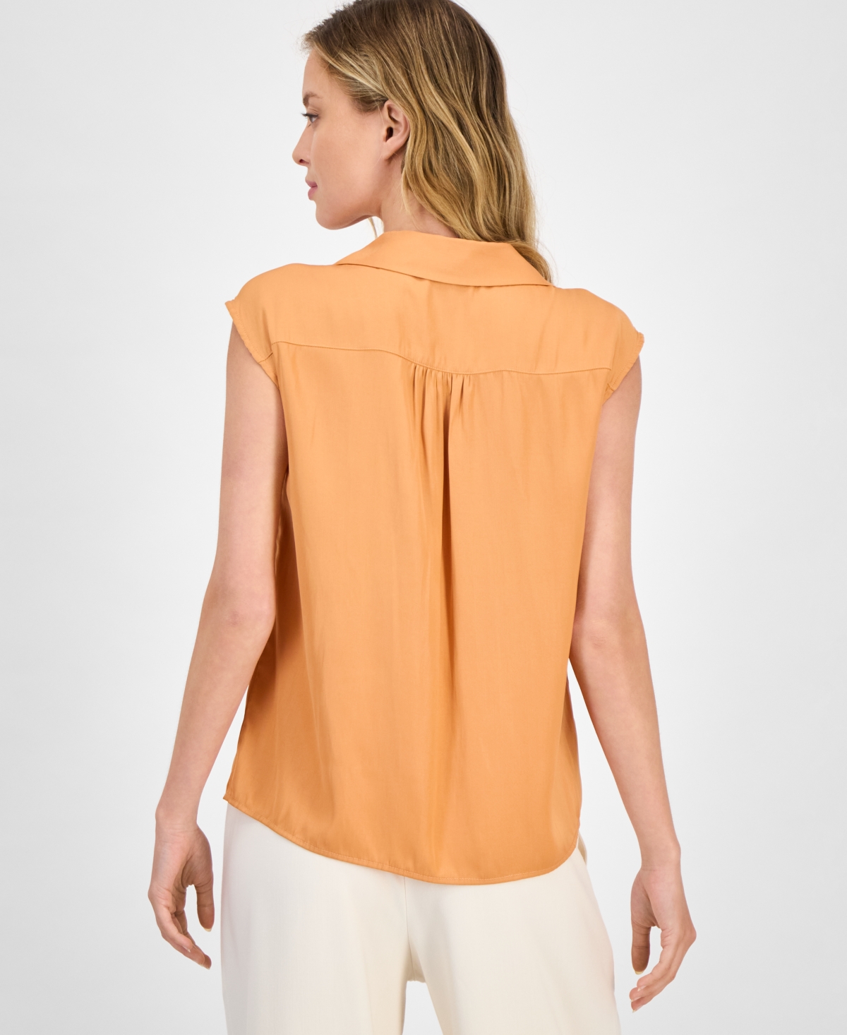 T Tahari Women's Solid Collared Cap-sleeve V-neck Blouse In Orange