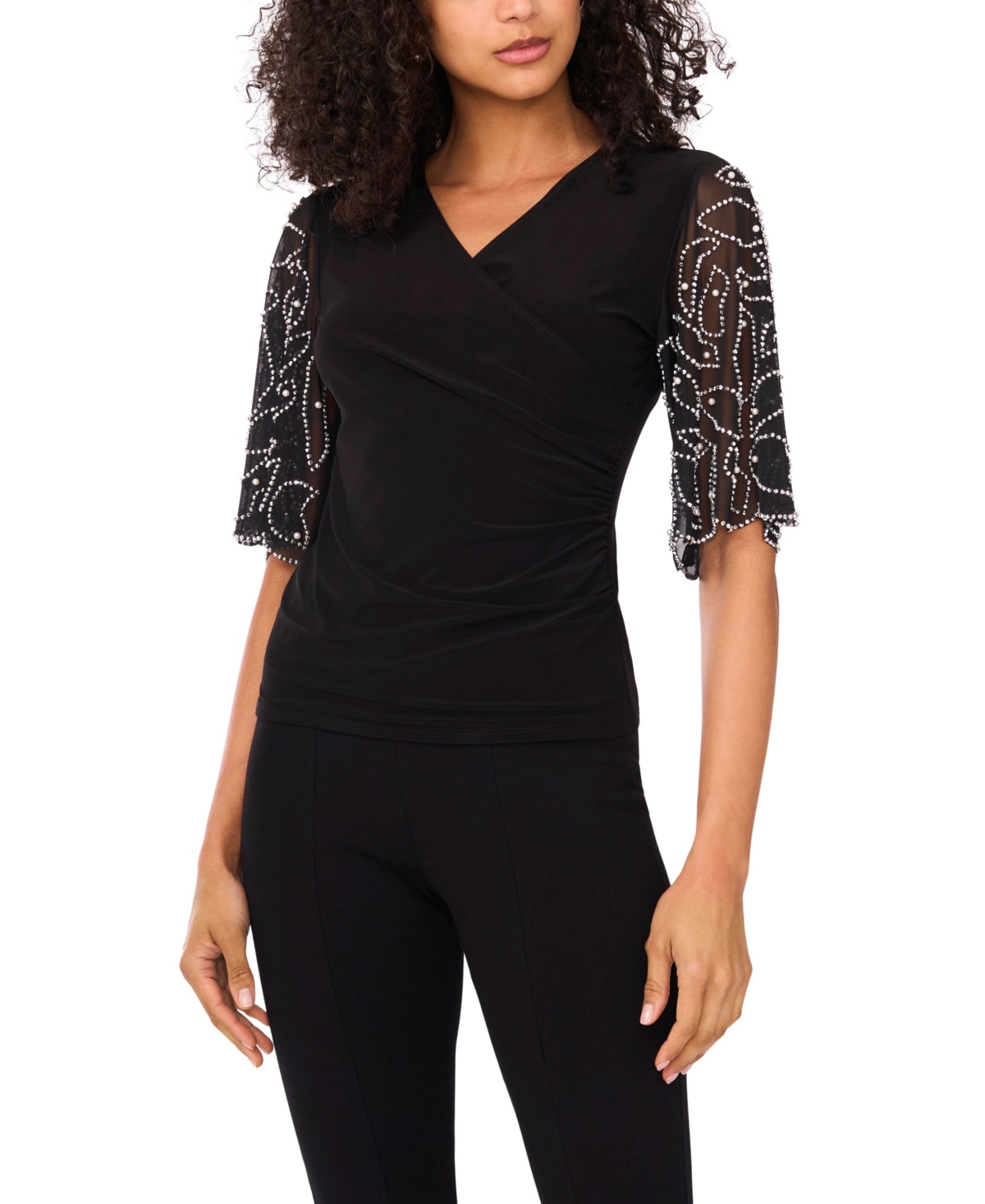 Women's V-Neck Short-Sleeve Top - Black