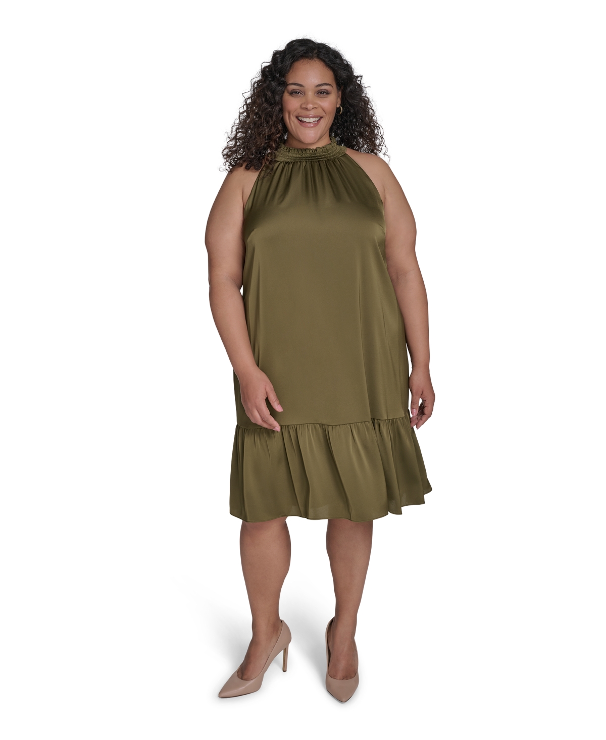 Vince Camuto Plus Size Satin Mock-neck A-line Dress