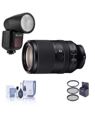 FE 70-300mm f/4.5-5.6 G OSS Lens for Sony E, Bundle with Flashpoint Zoom Li-on X R2 TTL On-Camera Round Flash Speedlight, 72mm Filter Kit, Cleaning Kit