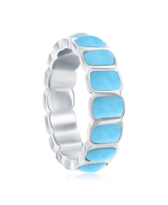 Sterling Silver, Rectangle Larimar Eternity Ring