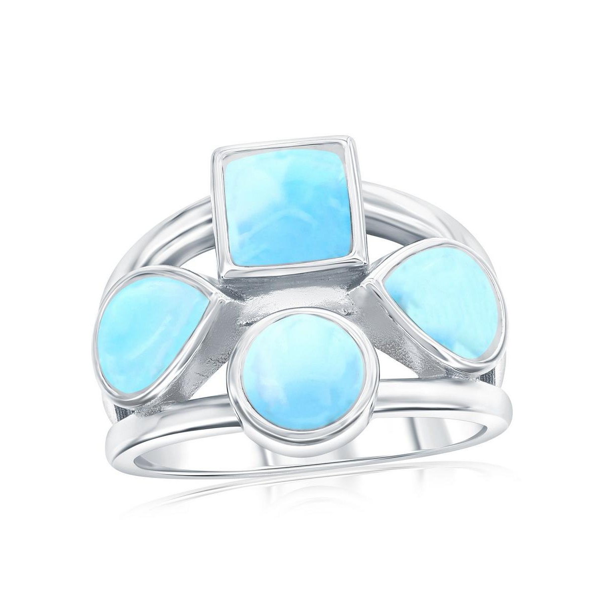 Sterling Silver, Multi-Shaped Larimar Ring - Blue