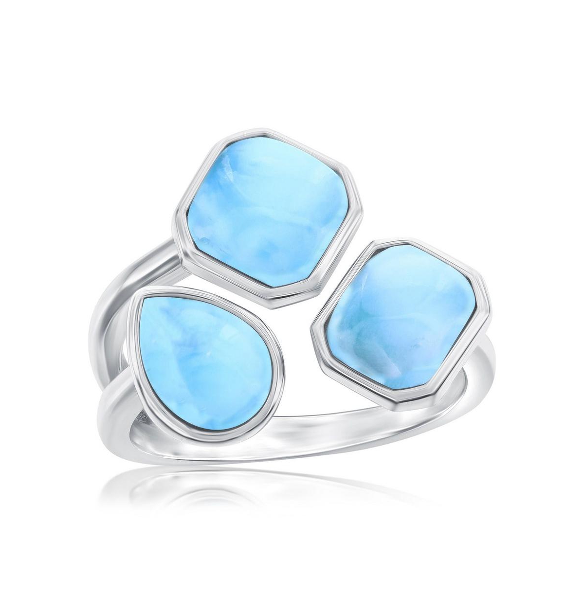 Sterling Silver, Multi-Shaped Larimar Ring - Blue