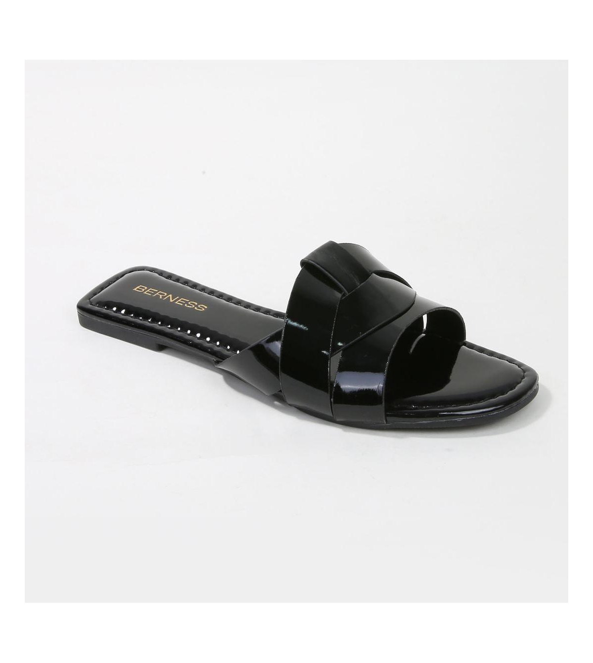 Topaz Patent Woven Slides - Camel