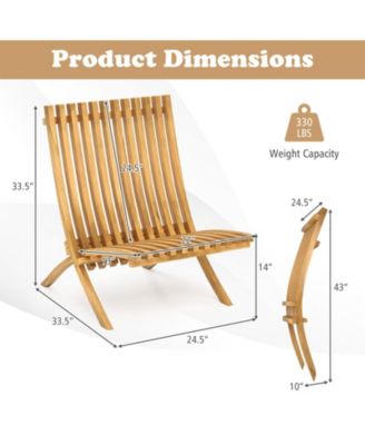 Folding Patio Chair Teak Wood Outdoor Lounge Chair w/ Slatted Seat & Backrest