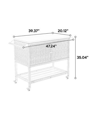Large Wicker Kitchen Cart with Stainless Top & Wheels