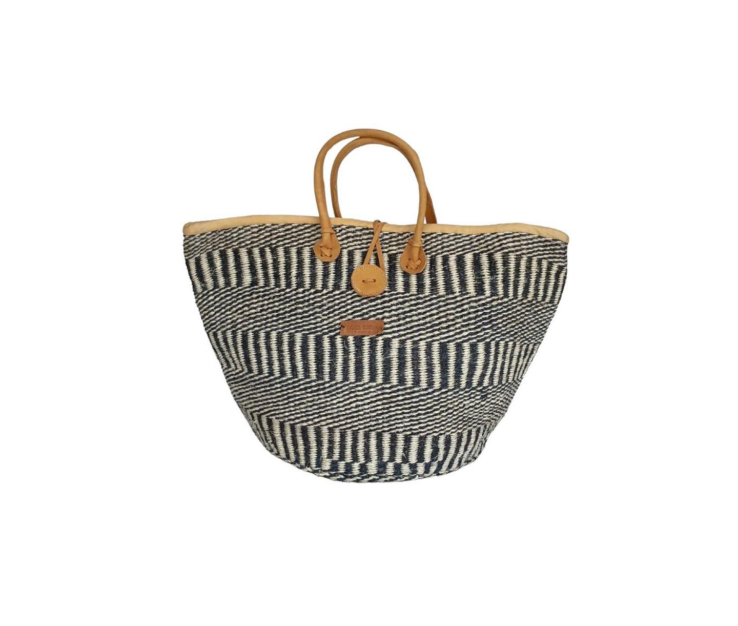 Женская сумка SAWA SAWA Balance Stripes Handwoven Beach Straw Tote Basket, цвет: Чёрный / Белый — фото 1