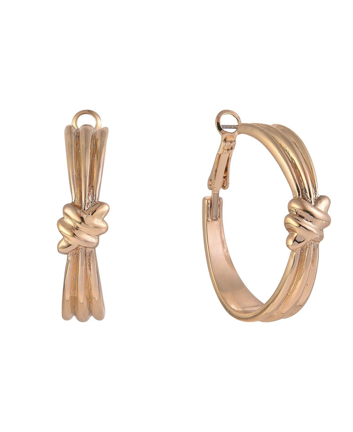 Gold Tone Hoop Earrings with Center Knot - Gold