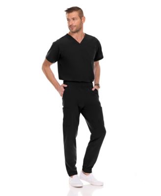 Men's Men Scrubs Set - Stretch V-Neck Scrub Top with 7-Pocket Pants Workwear Wine Large