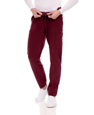 Men's Men Scrubs Set - Stretch V-Neck Scrub Top with 7-Pocket Pants Workwear Wine Large