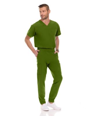 Men's Men Scrubs Set - Stretch V-Neck Scrub Top with 7-Pocket Pants Workwear Wine Large