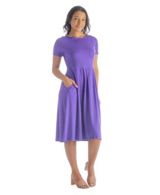 Petite Midi Dress with Short Sleeves and Pocket Detail