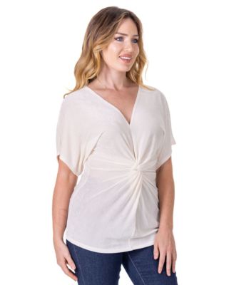 Petite V-Neck Knot Front Kimono Sleeve Top