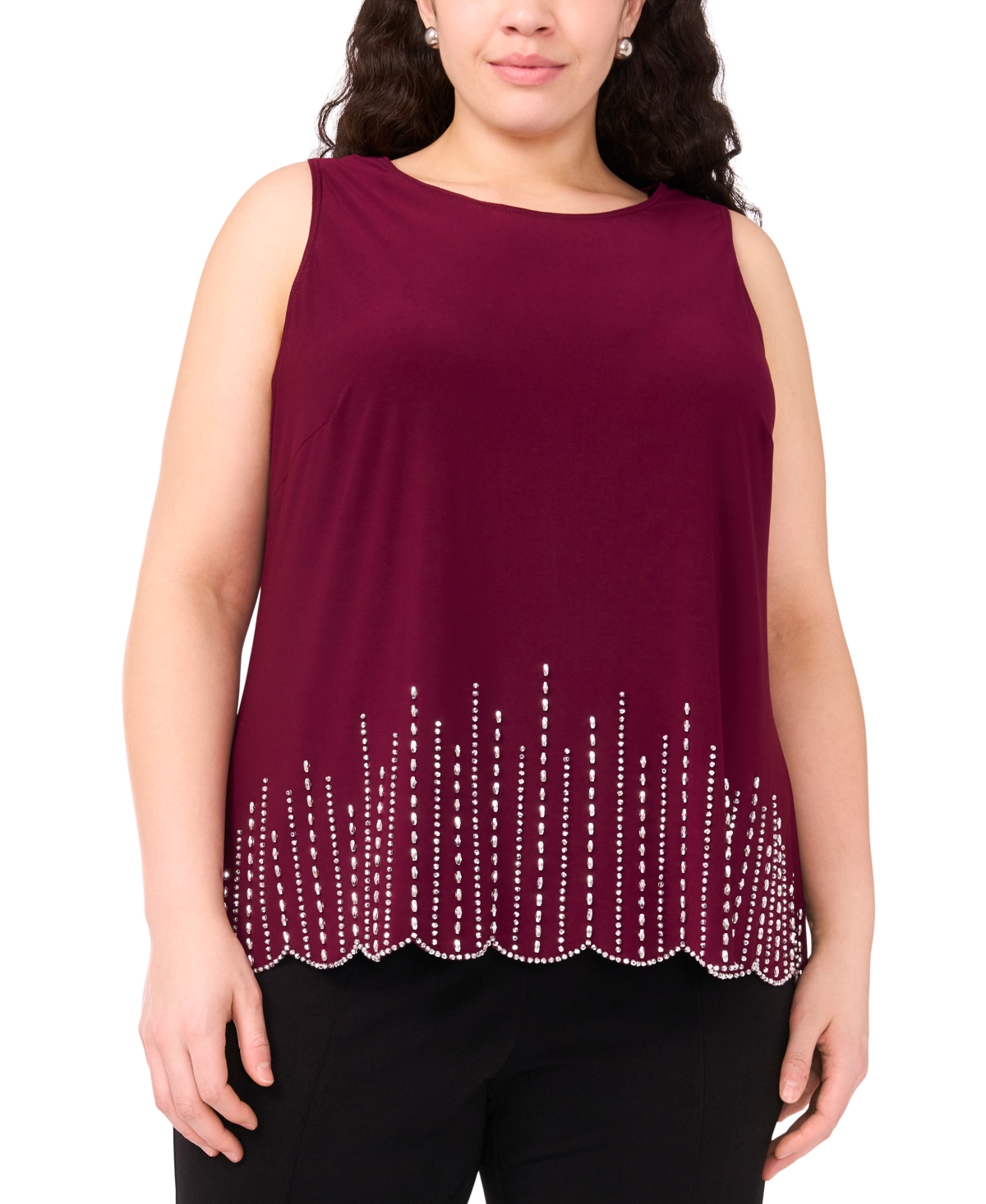 Plus Size Round-Neck Sleeveless Top - Mulberry