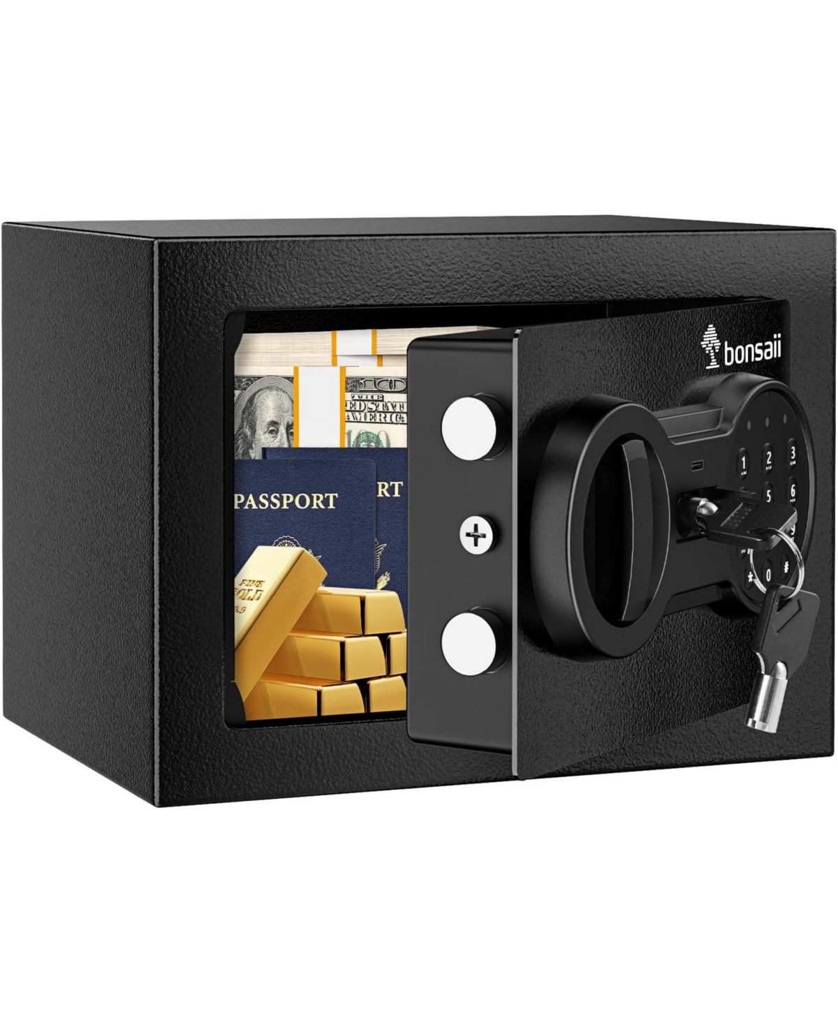 Safe Box with Electronic Keypad, Steel Security Lock Box with Key, 0.23 Cubic Feet, 9.06&#x22; W x 6.69&#x22; D x 6.69&#x22; H, Small Hidden S