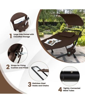Chaise Lounge Bed w/ Detachable Sunshade Canopy Hammock w/ Rustproof Metal Stand