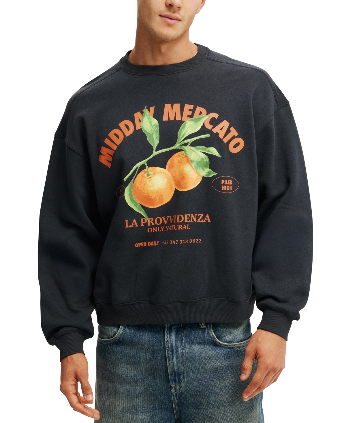 Cotton On Men's Box Fit Graphic Crew Sweater